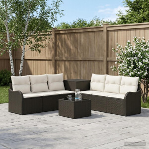 vidaXL Bankstel 8 st Zwart en Cream Wit Poly Rattan en Staal