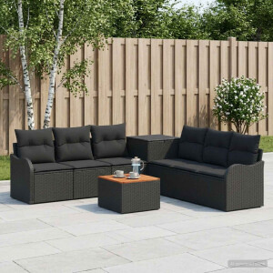 vidaXL Bankstel 8 st Zwart Poly Rattan en Staal