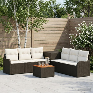 vidaXL Bankstel 8 st Zwart en Cream Wit Poly Rattan en Staal