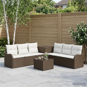 vidaXL Bankstel 8 st Bruin en Crème Wit Poly Rattan en Staal