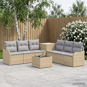 vidaXL Bankstel 8 st Beige en Licht Grijs Poly Rattan en Staal