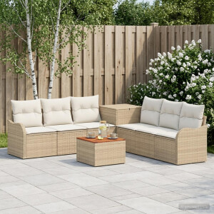 vidaXL Bankstel 8 st Beige en Crème Wit Poly Rattan en Staal