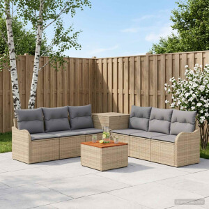 vidaXL Bankstel 8 st Beige en Licht Grijs Poly Rattan en Staal