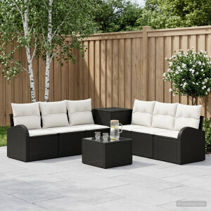 vidaXL Bankstel 8 st Zwart en Cream Wit Poly Rattan en Staal