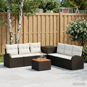 vidaXL Bankstel 8 st Zwart en Cream Wit Poly Rattan en Staal