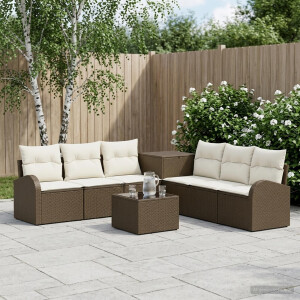 vidaXL Bankstel 8 st Bruin en Crème Wit Poly Rattan en Staal
