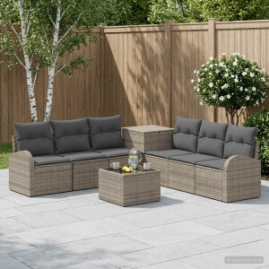 vidaXL Bankstel 8 st Grijs en Donkergrijs Poly Rattan en Staal