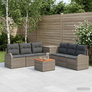 vidaXL Bankstel 8 st Grijs en Donkergrijs Poly Rattan en Staal