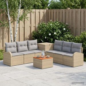 vidaXL Bankstel 8 st Beige en Licht Grijs Poly Rattan en Staal