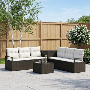 vidaXL Bankstel 8 st Zwart en Cream Wit Poly Rattan en Staal