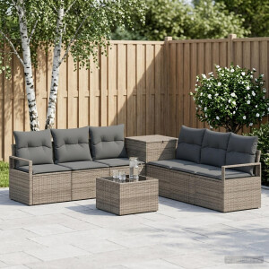 vidaXL Bankstel 8 st Grijs en Donkergrijs Poly Rattan en Staal