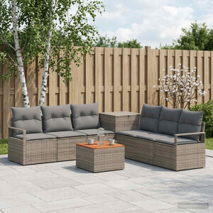 vidaXL Bankstel 8 st Grijs en Donkergrijs Poly Rattan en Staal