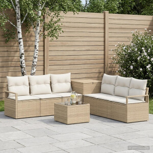 vidaXL Bankstel 8 st Beige en Crème Wit Poly Rattan en Staal