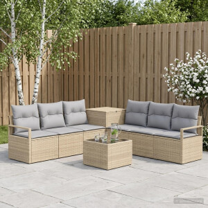 vidaXL Bankstel 8 st Beige en Licht Grijs Poly Rattan en Staal