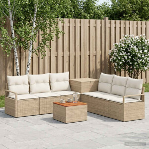 vidaXL Bankstel 8 st Beige en Crème Wit Poly Rattan en Staal