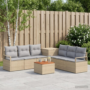 vidaXL Bankstel 8 st Beige en Licht Grijs Poly Rattan en Staal