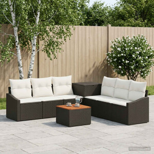 vidaXL Bankstel 8 st Zwart en Cream Wit Poly Rattan en Staal