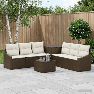 vidaXL Bankstel 8 st Bruin en Crème Wit Poly Rattan en Staal