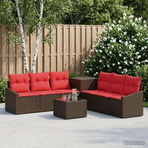 vidaXL Bankstel 8 st Bruin en Rood Poly Rattan en Staal