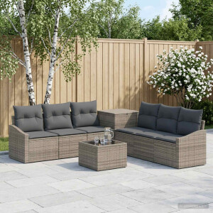 vidaXL Bankstel 8 st Grijs en Donkergrijs Poly Rattan en Staal