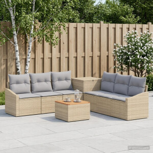 vidaXL Bankstel 8 st Beige en Licht Grijs Poly Rattan en Staal