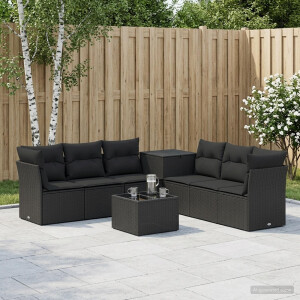 vidaXL Bankstel 8 st Zwart Poly Rattan en Staal
