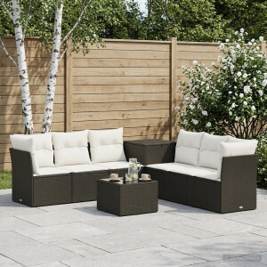 vidaXL Bankstel 8 st Zwart en Cream Wit Poly Rattan en Staal