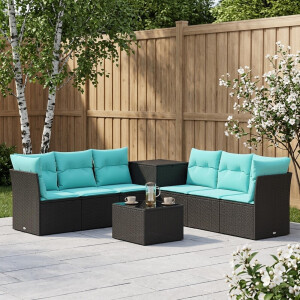 vidaXL Bankstel 8 st Zwart en Blauw Poly Rattan en Staal