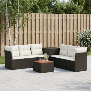 vidaXL Bankstel 8 st Zwart en Cream Wit Poly Rattan en Staal