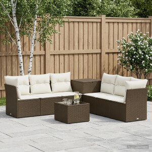 vidaXL Bankstel 8 st Bruin en Crème Wit Poly Rattan en Staal