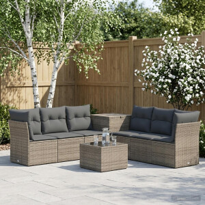 vidaXL Bankstel 8 st Grijs en Donkergrijs Poly Rattan en Staal