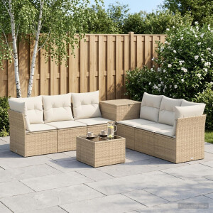 vidaXL Bankstel 8 st Beige en Crème Wit Poly Rattan en Staal