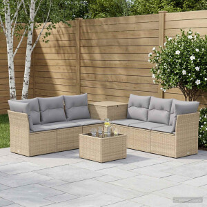 vidaXL Bankstel 8 st Beige en Licht Grijs Poly Rattan en Staal