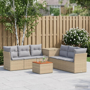 vidaXL Bankstel 8 st Beige en Licht Grijs Poly Rattan en Staal