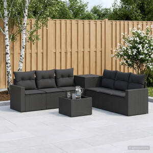 vidaXL Bankstel 8 st Zwart Poly Rattan en Staal