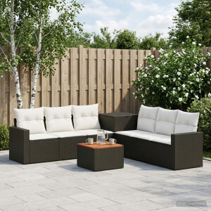 vidaXL Bankstel 8 st Zwart en Cream Wit Poly Rattan en Staal