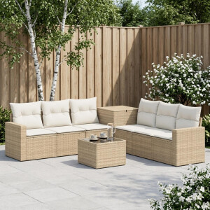 vidaXL Bankstel 8 st Beige en Crème Wit Poly Rattan en Staal