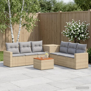 vidaXL Bankstel 8 st Beige en Licht Grijs Poly Rattan en Staal
