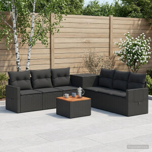 vidaXL Bankstel 8 st Zwart Poly Rattan en Staal