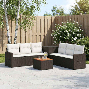 vidaXL Bankstel 8 st Zwart en Cream Wit Poly Rattan en Staal