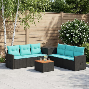 vidaXL Bankstel 8 st Zwart en Blauw Poly Rattan en Staal