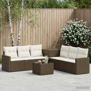 vidaXL Bankstel 8 st Bruin en Crème Wit Poly Rattan en Staal