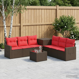 vidaXL Bankstel 8 st Bruin en Rood Poly Rattan en Staal