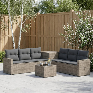 vidaXL Bankstel 8 st Grijs en Donkergrijs Poly Rattan en Staal