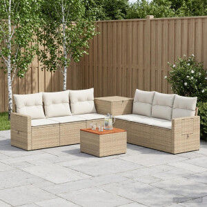 vidaXL Bankstel 8 st Beige en Crème Wit Poly Rattan en Staal