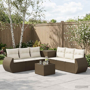 vidaXL Bankstel 8 st Bruin en Crème Wit Poly Rattan en Staal