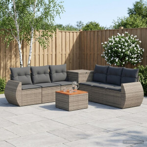 vidaXL Bankstel 8 st Grijs en Donkergrijs Poly Rattan en Staal