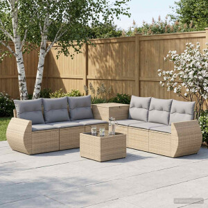 vidaXL Bankstel 8 st Beige en Licht Grijs Poly Rattan en Staal