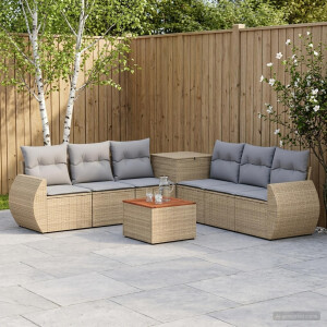 vidaXL Bankstel 8 st Beige en Licht Grijs Poly Rattan en Staal