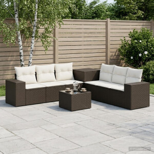 vidaXL Bankstel 8 st Zwart en Cream Wit Poly Rattan en Staal